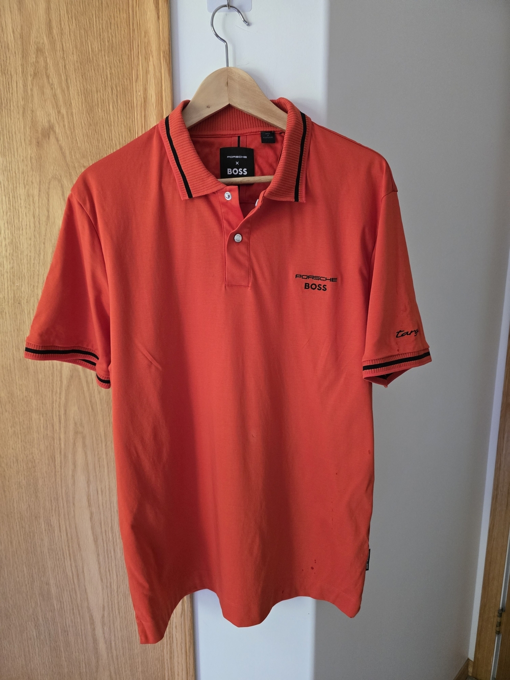 Boss Men's Orange Polo with Black Trim and Embroidered Logo